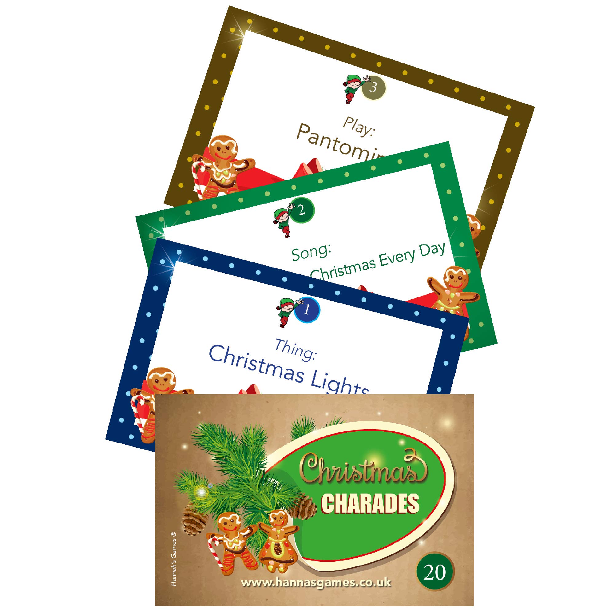 Christmas Charades Cards For Kids & Family Xmas Fun - 20 Credit Card Sized Festive Pocket Charades Game in a cello bag - Table Games For Families Children adults - Classic Festive Fun