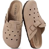 KIDMI Genuine Suede Clogs for Women Men Cork Footbed Mules Potato Shoes | Arch Support, Comfortable, Leather Slip On, Fall, Casual, Indoor Outdoor, Non-slip Rubber Sole, Adjustable Metal Buckle