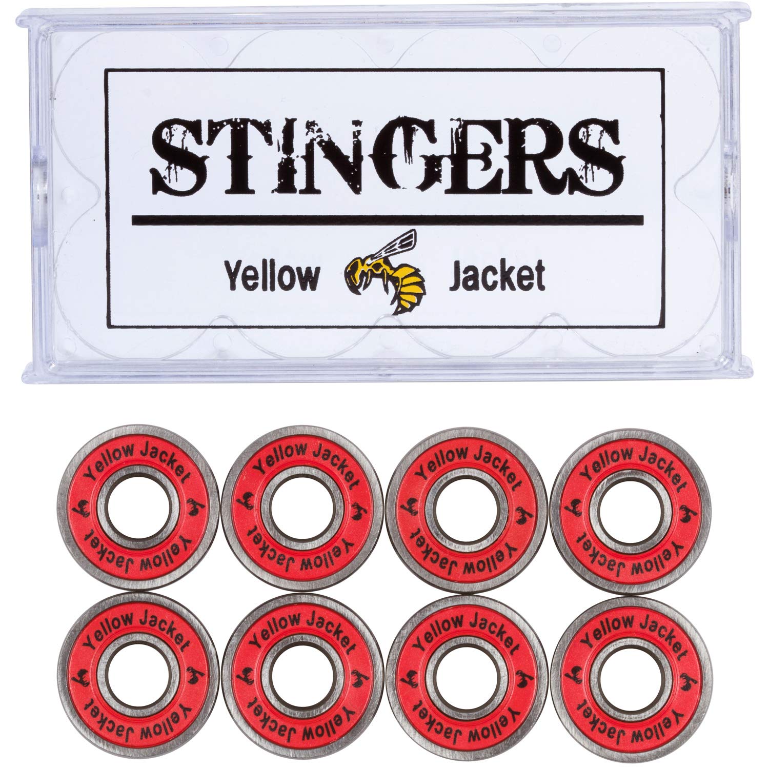 Yellow Jacket Premium Skateboard Bearings, Pro Longboard Bearings, 608, ABEC 11, Racer Red (Pack of 8)
