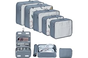 DIMJ Packing Cubes 8 Pcs for Suitcase Lightweight Travel Essential Bag with Large Toiletries Bag for Clothes Shoes Cosmetics Toiletries (Grey)
