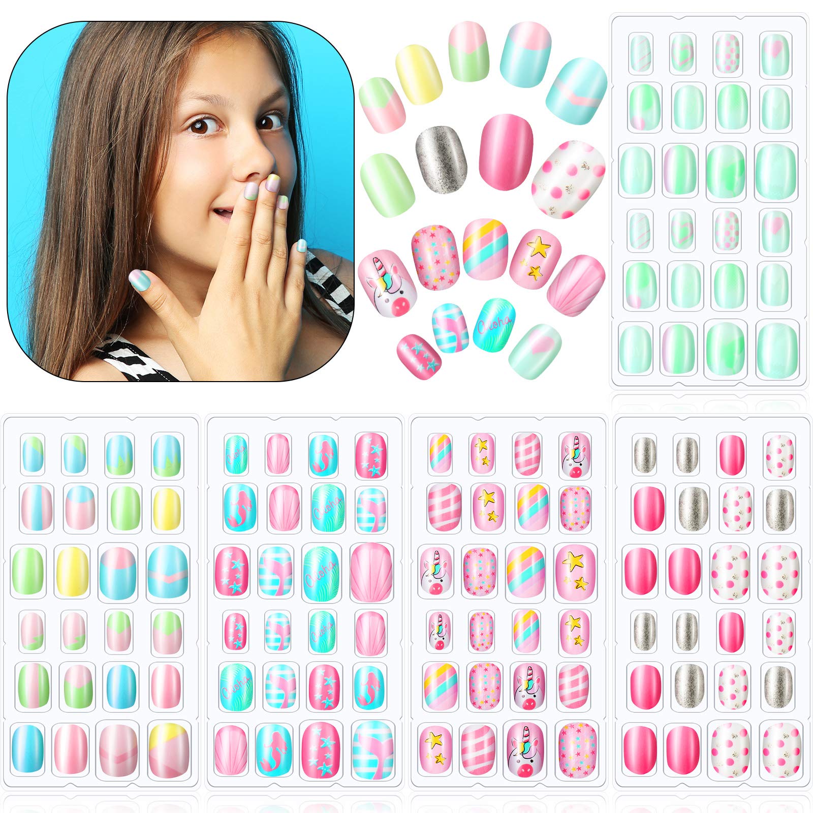 Photo 1 of 120 Pieces Kids Press on Nails Children Fake Artificial Nails Girls Full Cover Short False Christmas Fingernails for Girls Kids Design Decoration(Lovely Pattern)