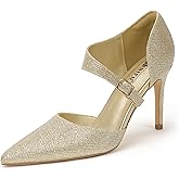 IDIFU Women's High Stiletto Heels Pumps Pointed Toe Heels Closed Toe Pumps with Elegant Metal Buckle Comfortable Office Wedding Dressy Shoes