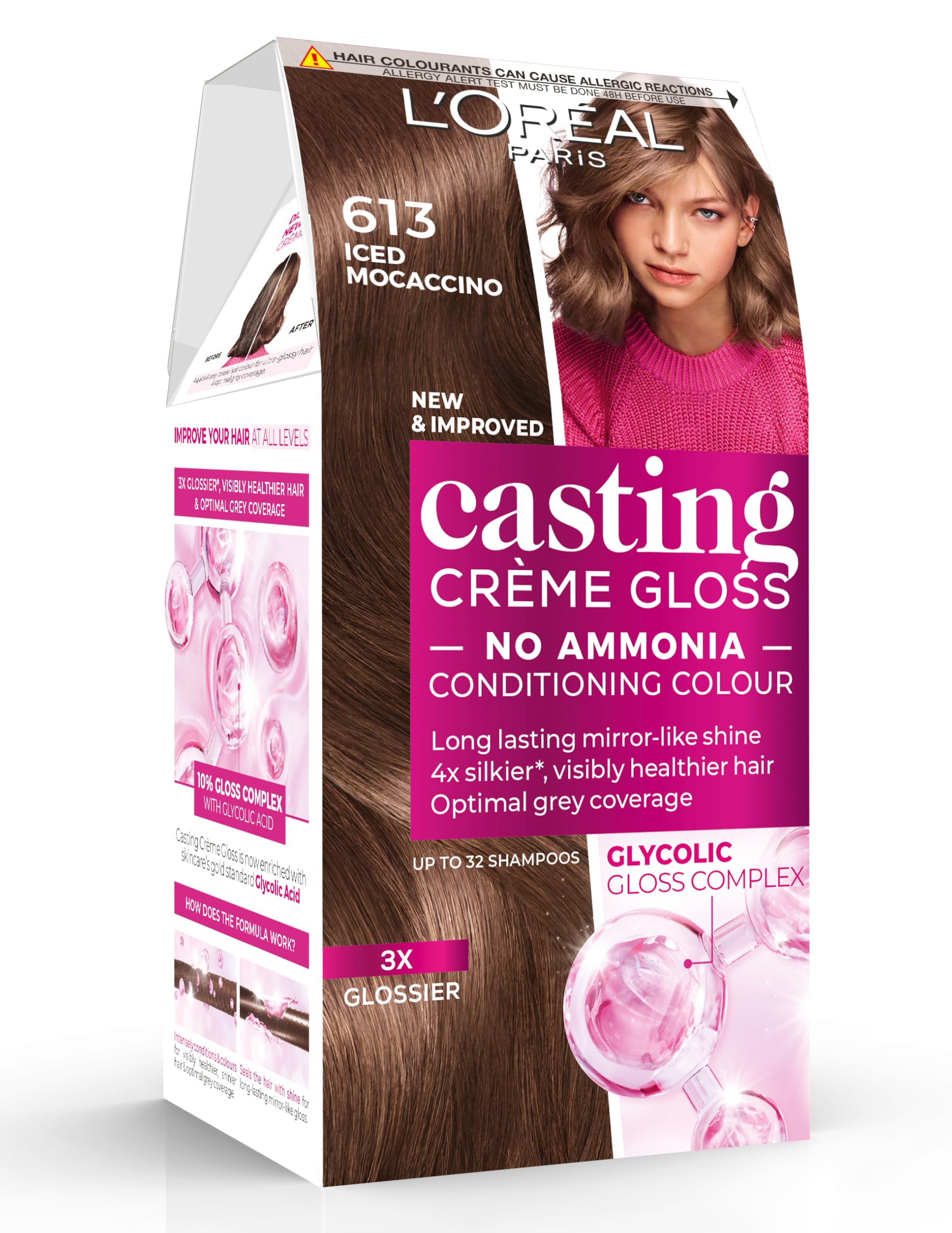 L'Oréal Paris Casting Crème Gloss, Semi-Permanent Hair Dye, Radiant & Natural Colour, No-ammonia, Semi-Permanent Hair Colour Lasts 32 Washes, Shade: 613 Iced Moccachino