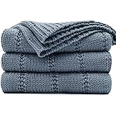 RECYCO Cable Knit Dusty Blue Throw Blanket for Couch, Super Soft Warm Cozy Decorative Knitted Throw Blanket 2.3LB for Bed, Sofa, Chair 50"x60"