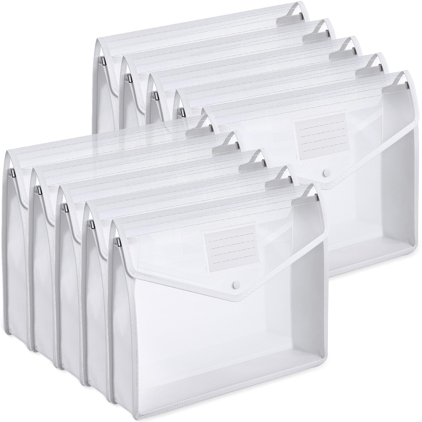 Photo 1 of 10 Pieces Plastic File Folders Envelope Expanding File Wallet Organizer Documents Folder with Snap Closure and Pocket B4 Waterproof Transparent Pouch for School Office(White,Horizontal)