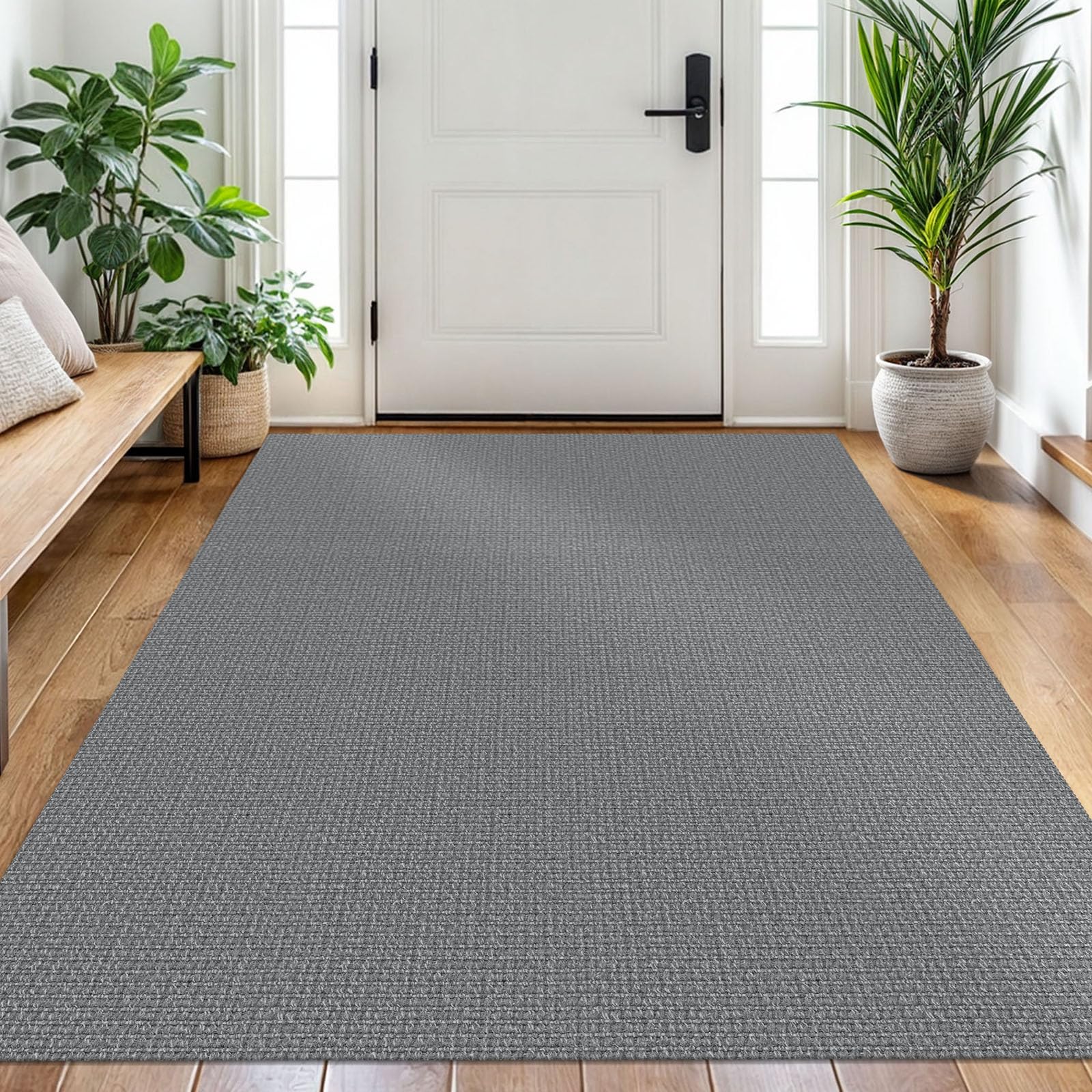 Photo 1 of EARTHALL Washable Area Rug 4x6 Ft Non Slip Rugs for Entryway Braided Throw Rugs with Rubber Backing Bedroom Carpet Cotton Entry Rug Woven Floor Rug for Bedroom Dining Room Living Room, Charcoal Gray