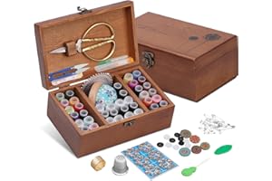 SHWAKK Sewing Kit Set, Wooden Sewing Kit Box, Sewing Supplies for Beginner Traveler and Emergency Clothing Fixes,DIY Crafts Accessories with Thread, Scissors, Needles, Tape Measure and Other Accessories