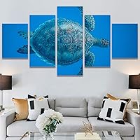 SIGNWIN 5 Panel Canvas Wall Art Modern Art Multicolor Nautical Photography Relax/Calm Reptiles Turtle for Home Decorations Ready to Hang - 60
