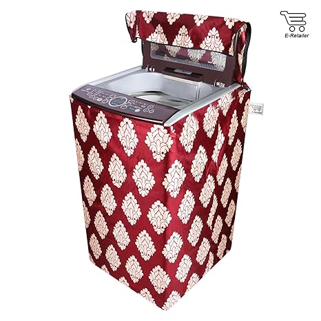 E-Retailer Classic Maroon Flower Design Top Load Washing Machine Cover (Suitable For 6 kg, 6.5 kg, 7 kg, 7.5 kg)