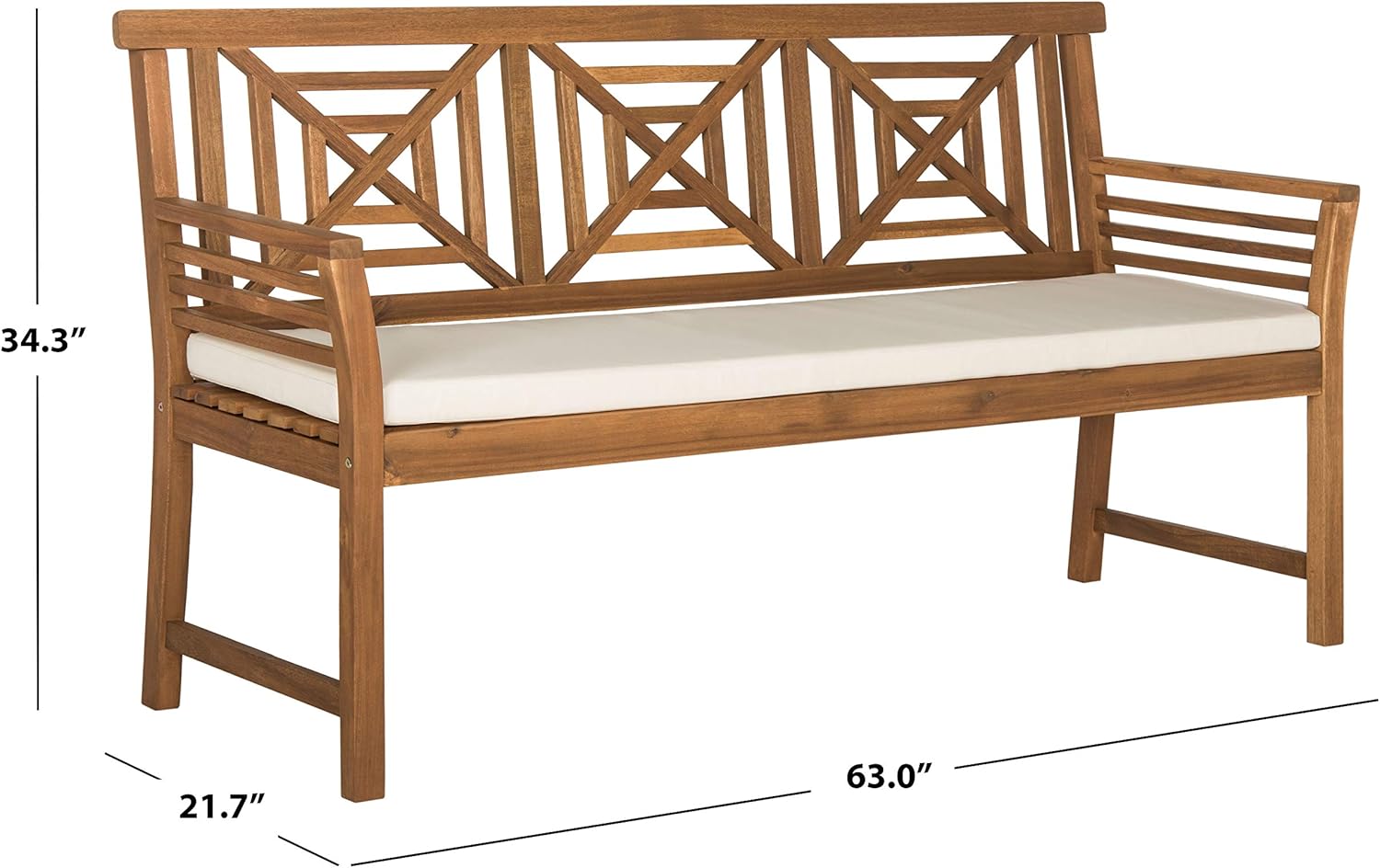 Safavieh PAT6737A Outdoor Collection Del Mar 3 Seat Bench, Natural/Beige : Garden & Outdoor