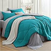 Bedsure King Size Comforter Set - 7 Pieces Reversible Teal Bedding, King Size Bed Set for All Seasons, Bed in a Bag with Down Alternative Comforter, Sheets, Pillowcases & Shams
