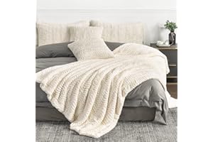 YUSOKI Luxury Faux Fur Blanket,Soft Fuzzy Fluffy Cozy Blanket Plush Furry Comfy Warm Blanket for Couch Bed Chair Sofa Bedroom Women Teen Girls Gift(Ivory,Queen 90"x90")