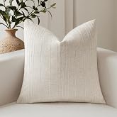 FIOUOVO Decorative Neutral Striped Throw Pillow Covers 20x20, Linen Stripe | Textured Modern Farmhouse Accent Cotton Cushion Covers for Sofa Couch Living Room Bedroom Home Decor