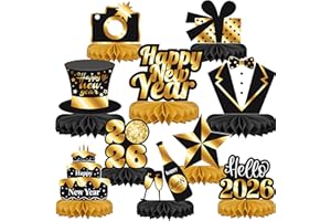 C L COOPER LIFE 2026 New Year Eve Honeycomb Centerpieces Black Gold New Year Table Decorations New Year Table Toppers 3D NYE Centerpieces for 2026 New Year Eve Party Supplies, Happy New Year Table Decoration