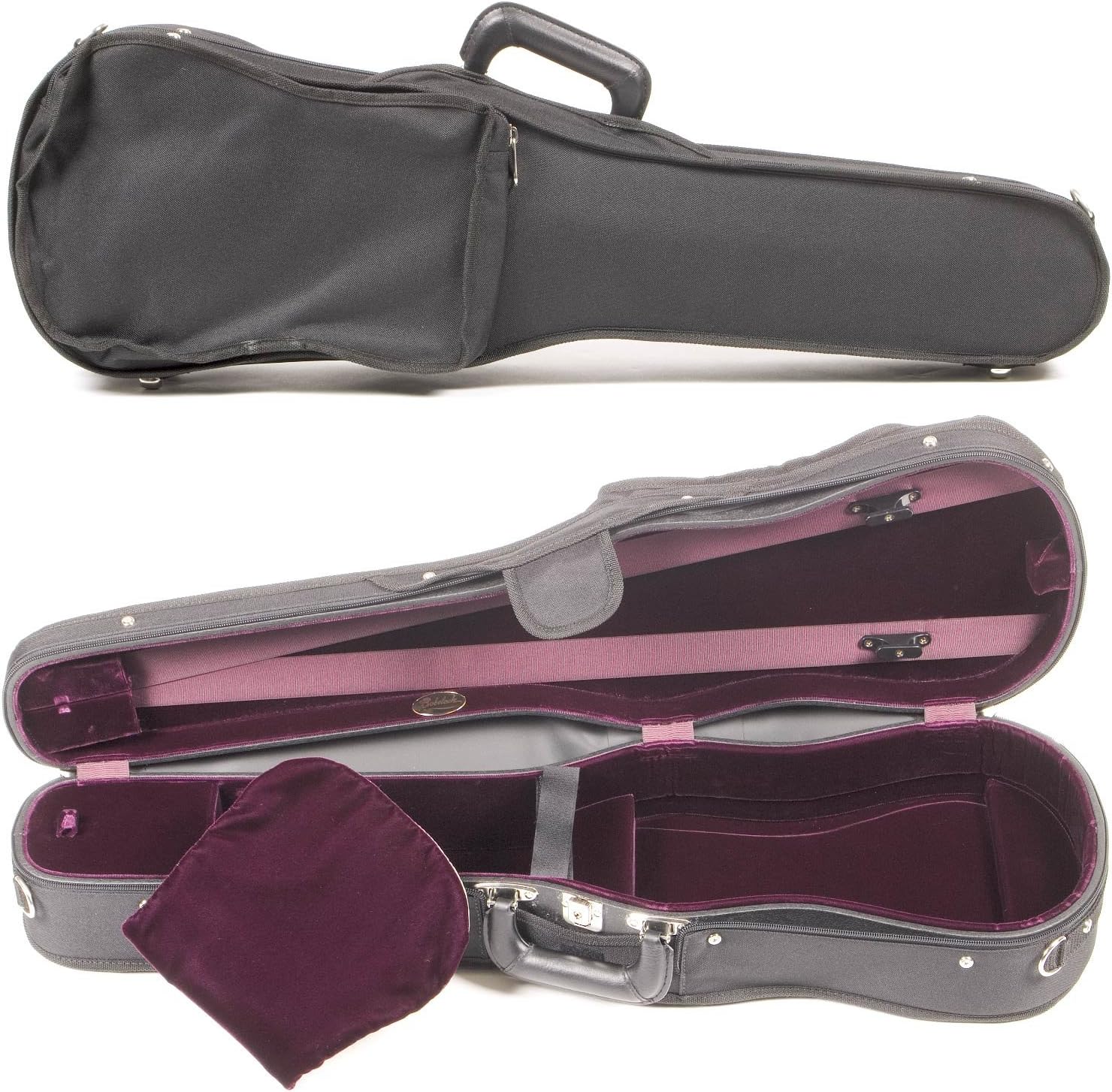 BobelockStudent 1007SV 4/4 Violin Case: Black Exterior & Wine Velvet Interior with Suspension