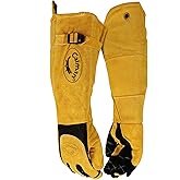 Caiman Premium Split Deerskin MIG/Stick Welding Gloves with Fleece/Foam Insulation, 21-inch length, Split Cowhide Leather Heat Shield Patch, Sock Lined Foam, Kevlar, Black/Gold, X-Large (1878-5)
