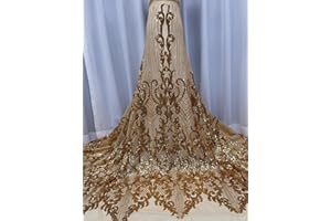 DEERHOBBES DESIGN YOUR OWN 3 Yards African Lace Fabric French Beaded Lace Net Tulle Fabric Embroidered Lace Fabric for Dress Guipure lace L02 (Gold)