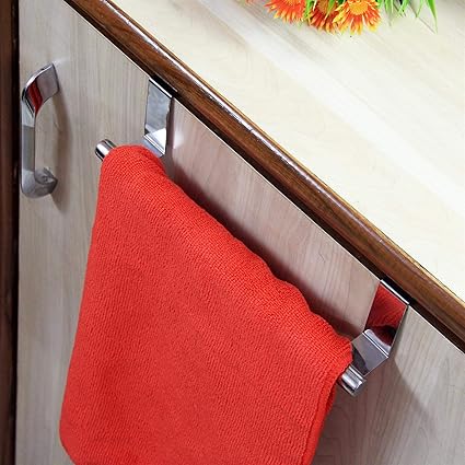 APPUCOCO over The Door Cabinet Towel Bar Kitchen Hanger (Silver)