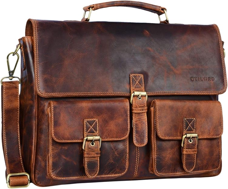 Borsa Ufficio Uomo In Pelle - Ventiquattrore Tracolla Per Laptop 14 Pollici