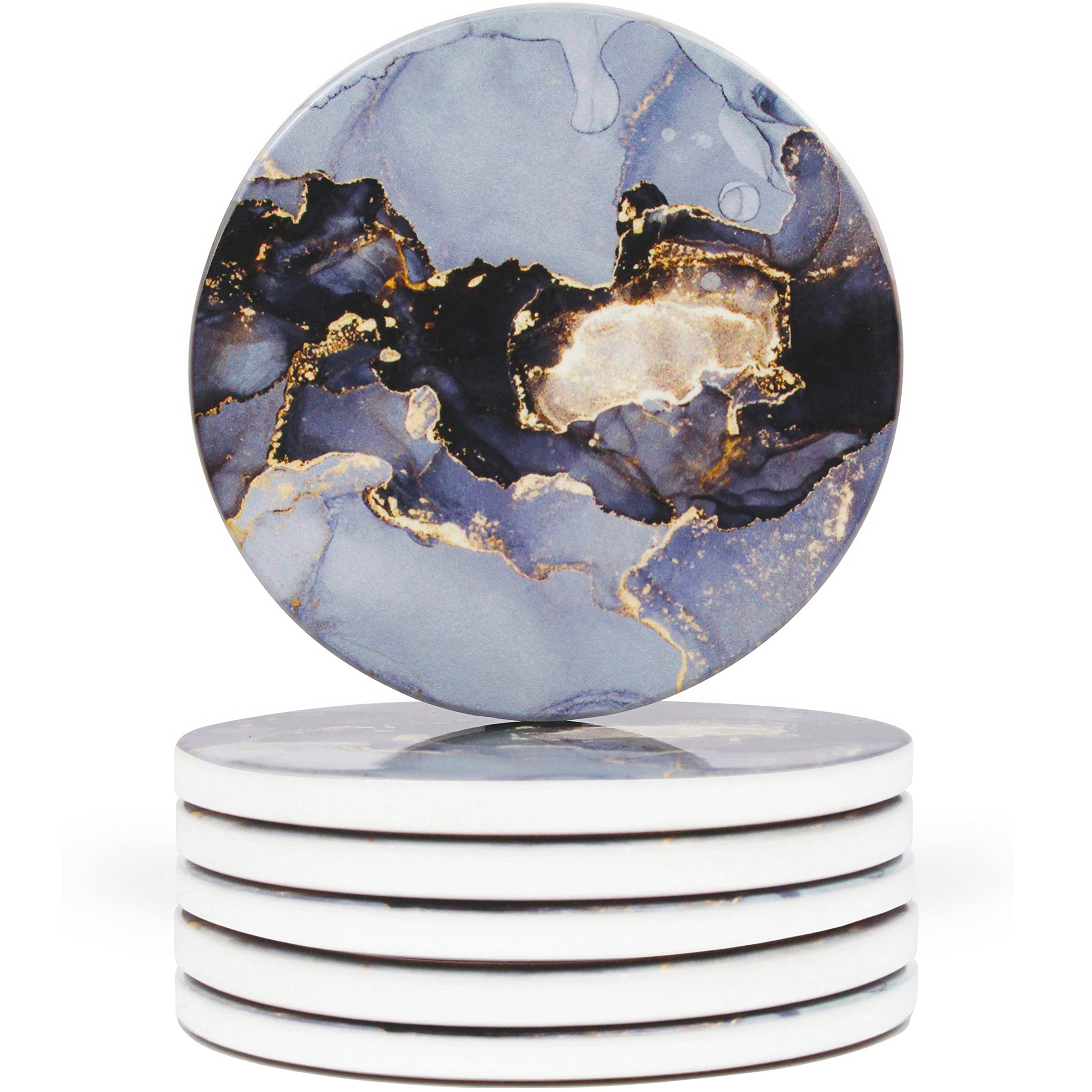 Naivasha Homeware Marble Coasters Set of 6 - Stunning Decorative Coasters in GLOSS Finish, Elegant Stone with Cork Bottom - Day
