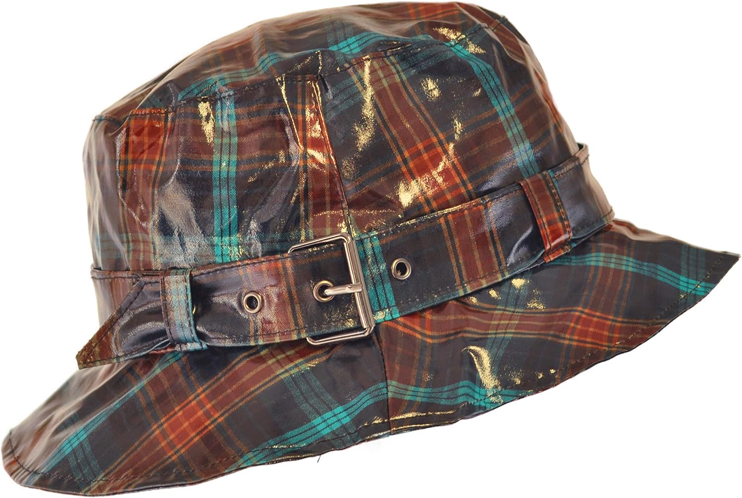 TOUTACOO, Waterproof Wax Style Checkered Bucket Rain Hat (Brown/Orange) at  Women’s Clothing store