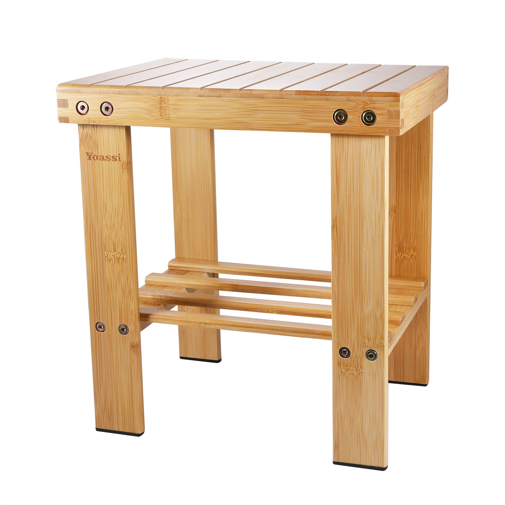 Step Stool, Yoassi Heavy Duty Bamboo Multi Purpose Anti-slip Step Stool&Seat With a Storage Shelf for Kids or Adults, 100% Natural Bamboo(M)