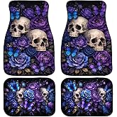 Skull Rose Car Floor Mats Set of 4 Purple Butterfly Dark Floral Automotive Foot Mats Rugs Carpet for Car Non-Slip Auto Car Accessories Universal Fit Car Accessories for Truck