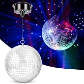 Disco Ball with Motor and Light 8" Hanging Mirror Ball Batteries Powered