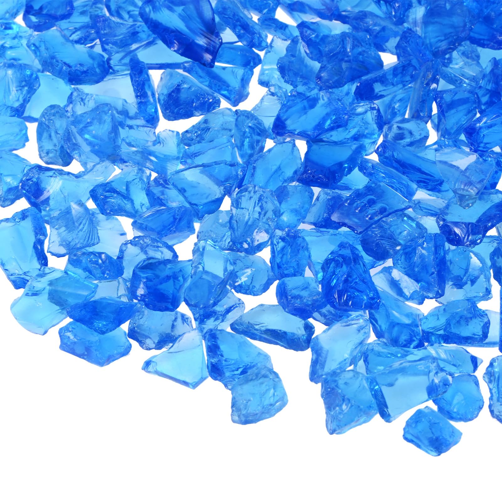 M METERXITY High Luster Fire Glass Gravel Stone, Glass Gems, Crushed Glass, Broken Glass Pieces for Crafts/Vases/Aquarium/Garden Decorations 6-9mm, 350g/0.77-Pound [Sea Blue]