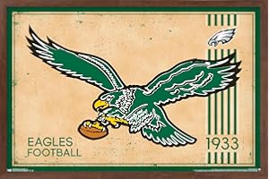 Trends International NFL Philadelphia Eagles - Retro Logo 14 Wall Poster, 22.375" x 34", Mahogany Framed Version