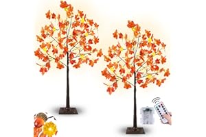 TURNMEON Remote Control&Timer-2 Pack 4 Ft Artificial Prelit Lighted Fall Maple Tree Thanksgiving Decorations for Home, 3D Patented Pumpkin Lights Acorn 96 Warm White LEDs 8 Mode Fall Decor Porch Party Outdoor