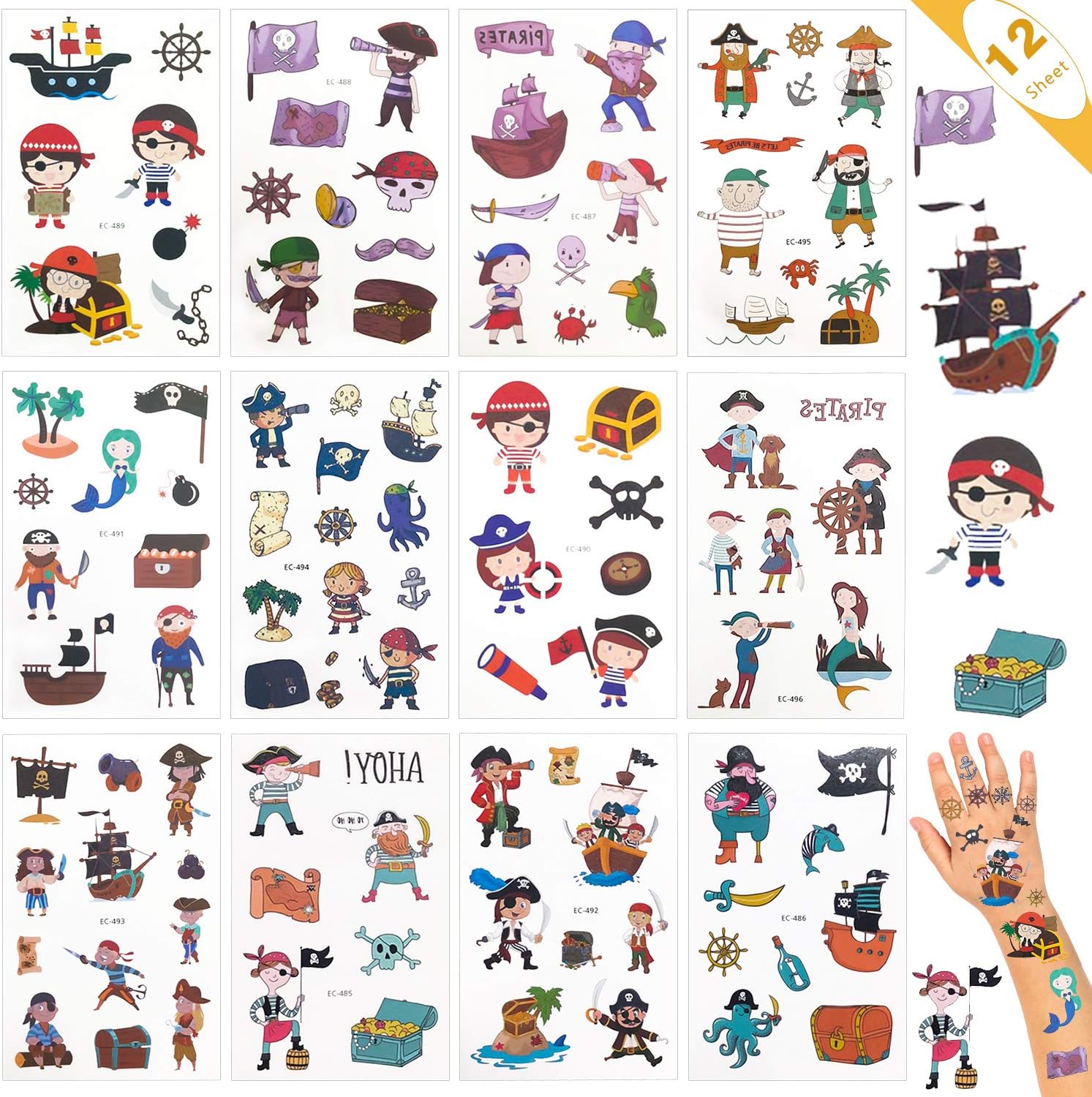 Piraten Party Piraten Kinder Tattoos Set EKKONG Tattoo Kinder