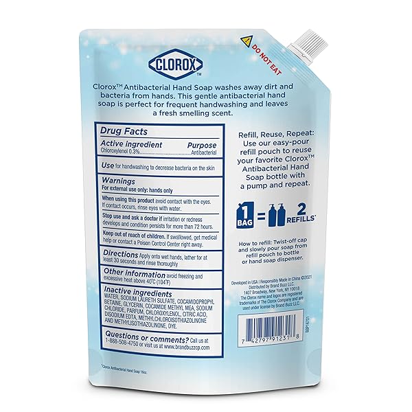 CLOROX ANTIBACTERIAL LIQUID HAND SOAP REFILL | HAND SOAP FROM CLOROX, LIQUID HAND WASHING SOAP REFILL WASHES AWAY GERMS AND BACTERIA ON SKIN, 34 OZ CITRUS BURST SCENT