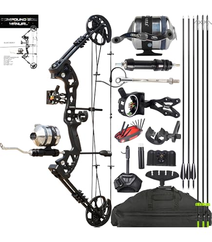 compound bow with fishing reel Combo Kit 0-70 LBS Hunting Bow Fishing Bow Set Bowfishing Arrow and Fishing for Bowfishing Archery Hunting Left & Right Handed (Black Left Handerd) Size:6/0 (5pc) sap_subcategory:spinning combos A rarely seen Native the Sucker Punch Pro