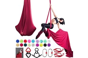 PRIORMAN Aerial Silks Set, Premium Ariel Yoga Hammock 9 Yards Aerial Silk, Low-Stretch Fabric, Yoga Starter Kit for Home, Aerial Rig for All Skill Levels - All Hardware Included