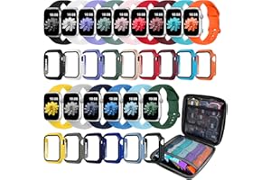 ANPEXOLITE 15 Pack Band Case Compatible with Apple Watch Bands 40mm 41mm 42mm 44mm 45mm 46mm Women Men, Soft Silicone Strap with Screen Protector Case&Storage Organizer for iWatch Series 10 9 8 7 6 5 4 SE SE2