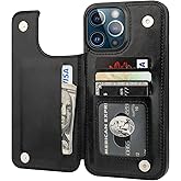 ONETOP Compatible with iPhone 13 Pro Max Wallet Case with Card Holder,PU Leather Kickstand Card Slots Case, Double Magnetic Clasp and Durable Shockproof Cover 6.7 Inch(Black)
