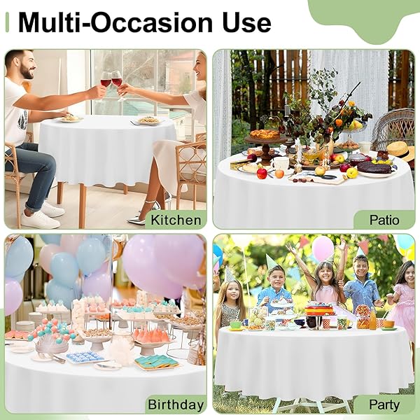 MISAYA 4 PACKS DISPOSABLE PLASTIC TABLE CLOTH, 84″ ROUND WATERPROOF TABLECLOTH, LEAKPROOF & STURDY DECORATIVE TABLE COVERS FOR PICNIC, PARTY AND OUTDOOR, WHITE
