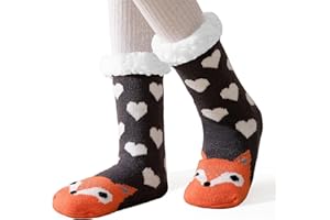 YEEKAORA Girls Slipper Socks Non Slip Grips, Cute Animal Kids Warm Thick Thermal Fluffy Plush Winter Kids Home Sleep Socks