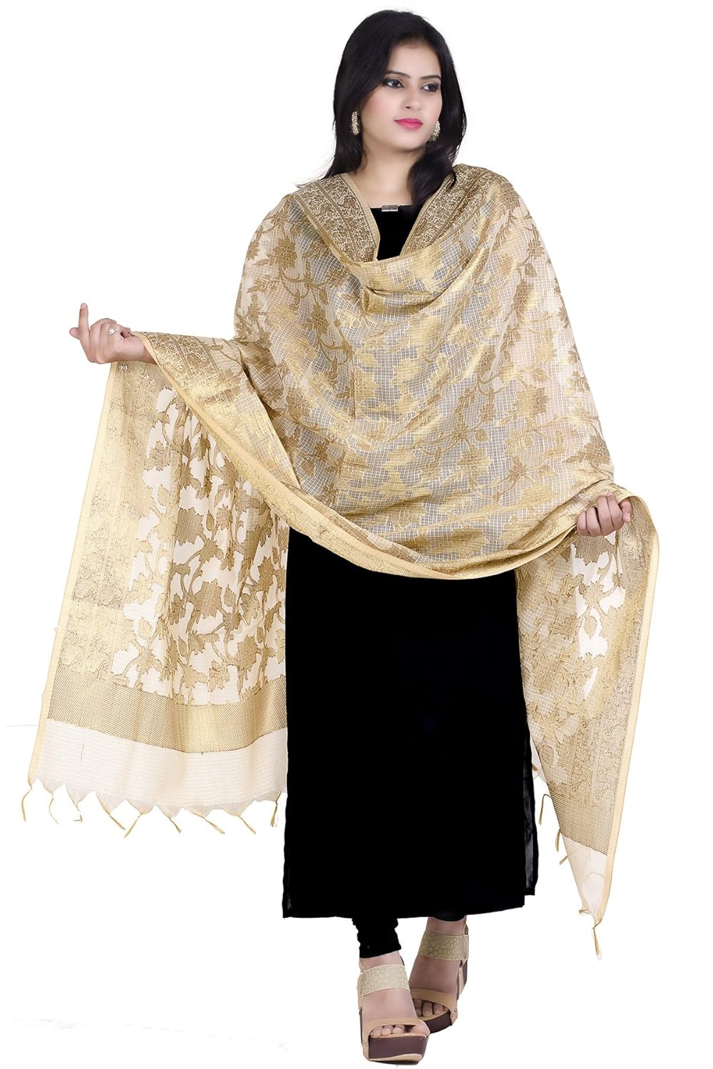 chandrakala women's cotton silk zari work banarasi dupatta(d101)