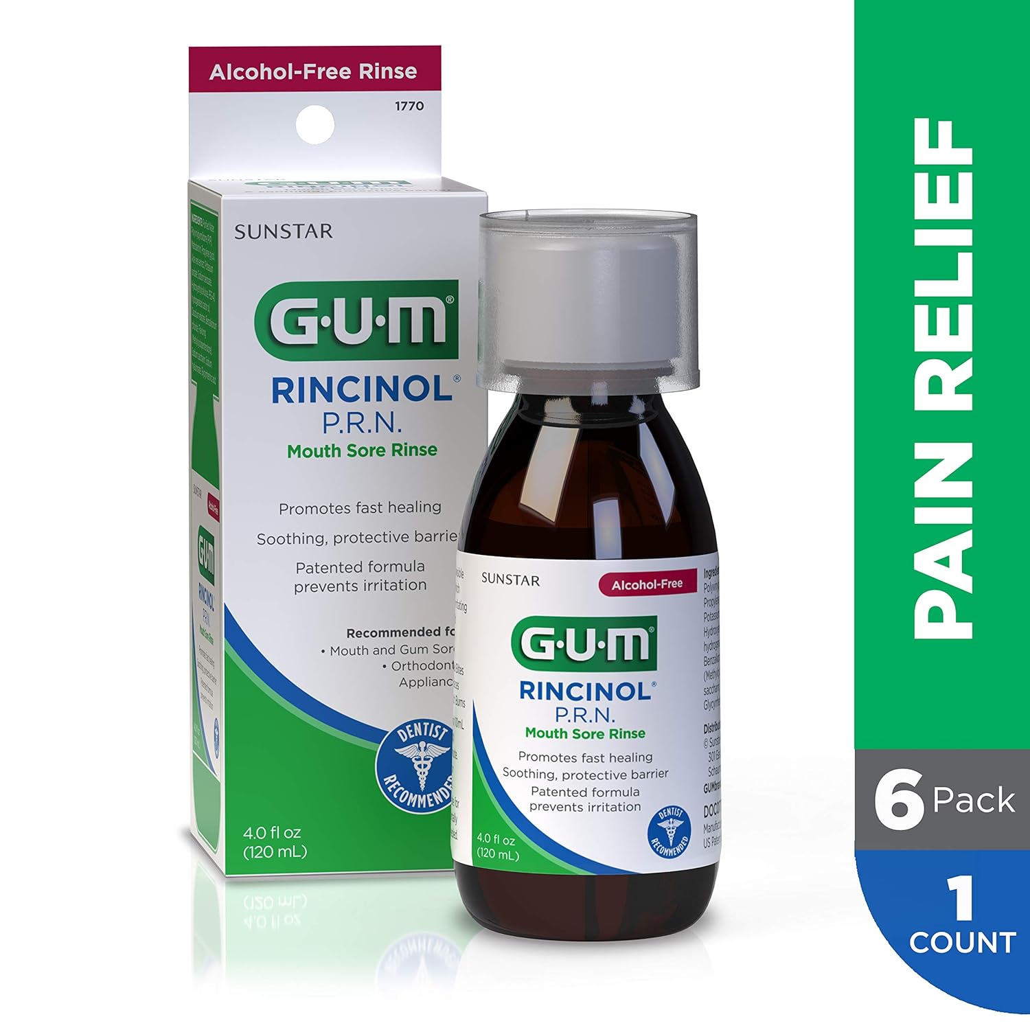 GUM Rincinol P.R.N. Alcohol-Free Mouth Sore Rinse, 4 Ounce Bottle: Industrial & Scientific