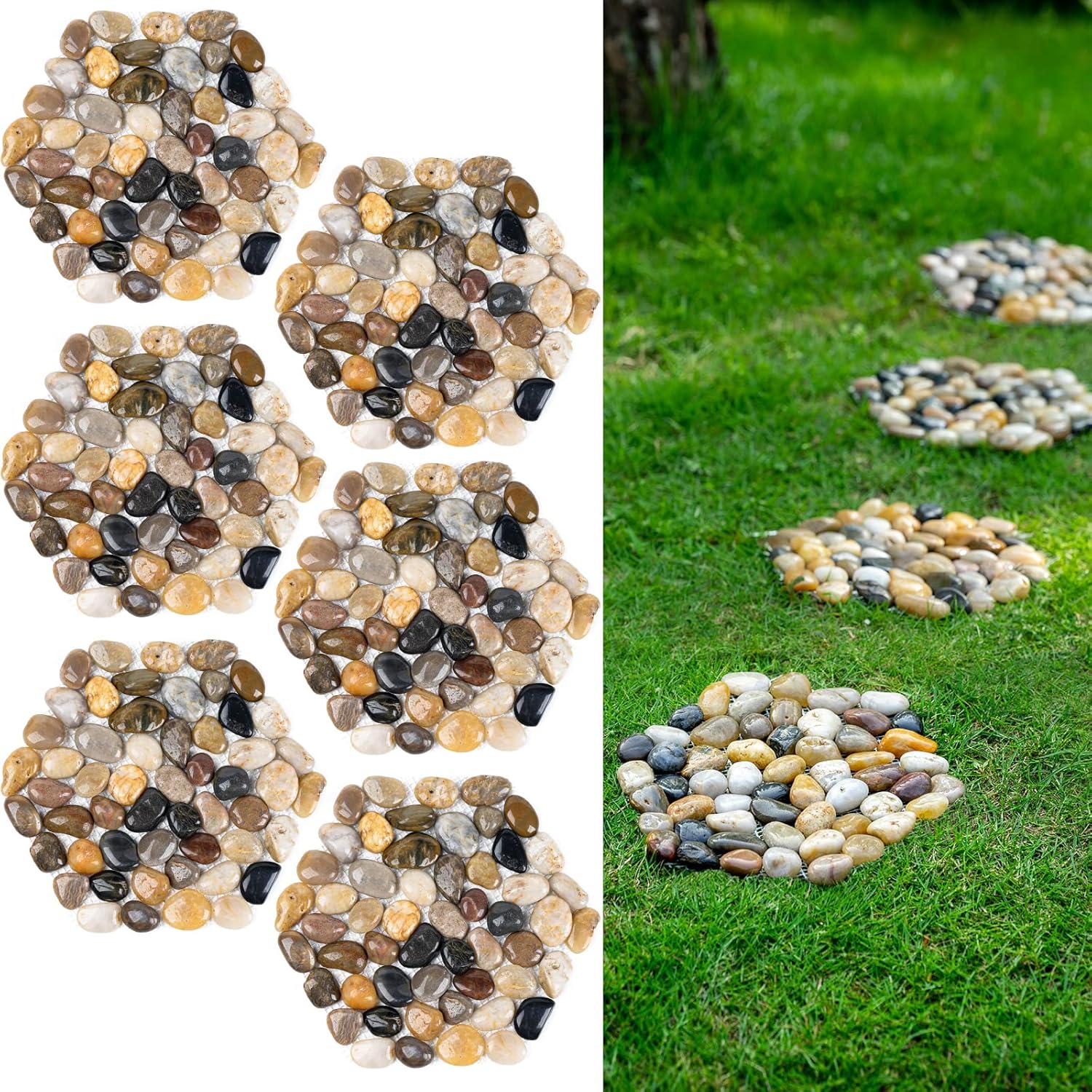 Hardscaping Materials - River Rock Stepping Stones Outdoor, Pavers Pebbles Polished Gravel for Garden Walkway Set of 6 (Hexagon)