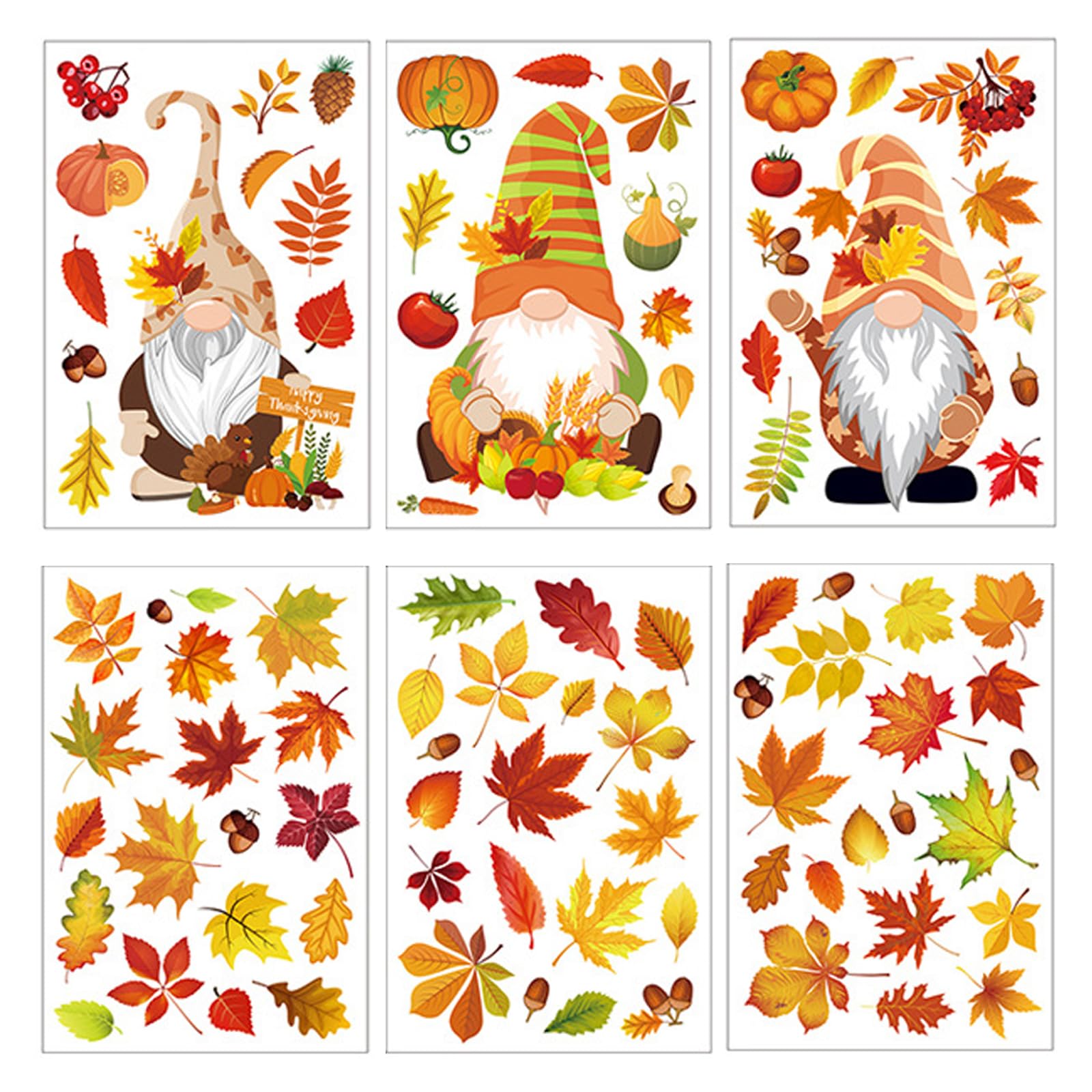 GWAWG 100PCS 6sheets Autumn Stickers,Autumn Decorations,Fall Leaves Window Clings Decor-Fall,Maple Window Stickers Double-Sided Print Removable Reusable Decals for Glass Living Room Windows Display