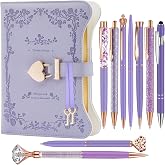 EABUY Lockable Journal for Tween Girls Women, Enchanted Lavender Faux Leather Diary with 9 Elegant Ballpoint Pens - Perfect Teen Girl Women Gift Set
