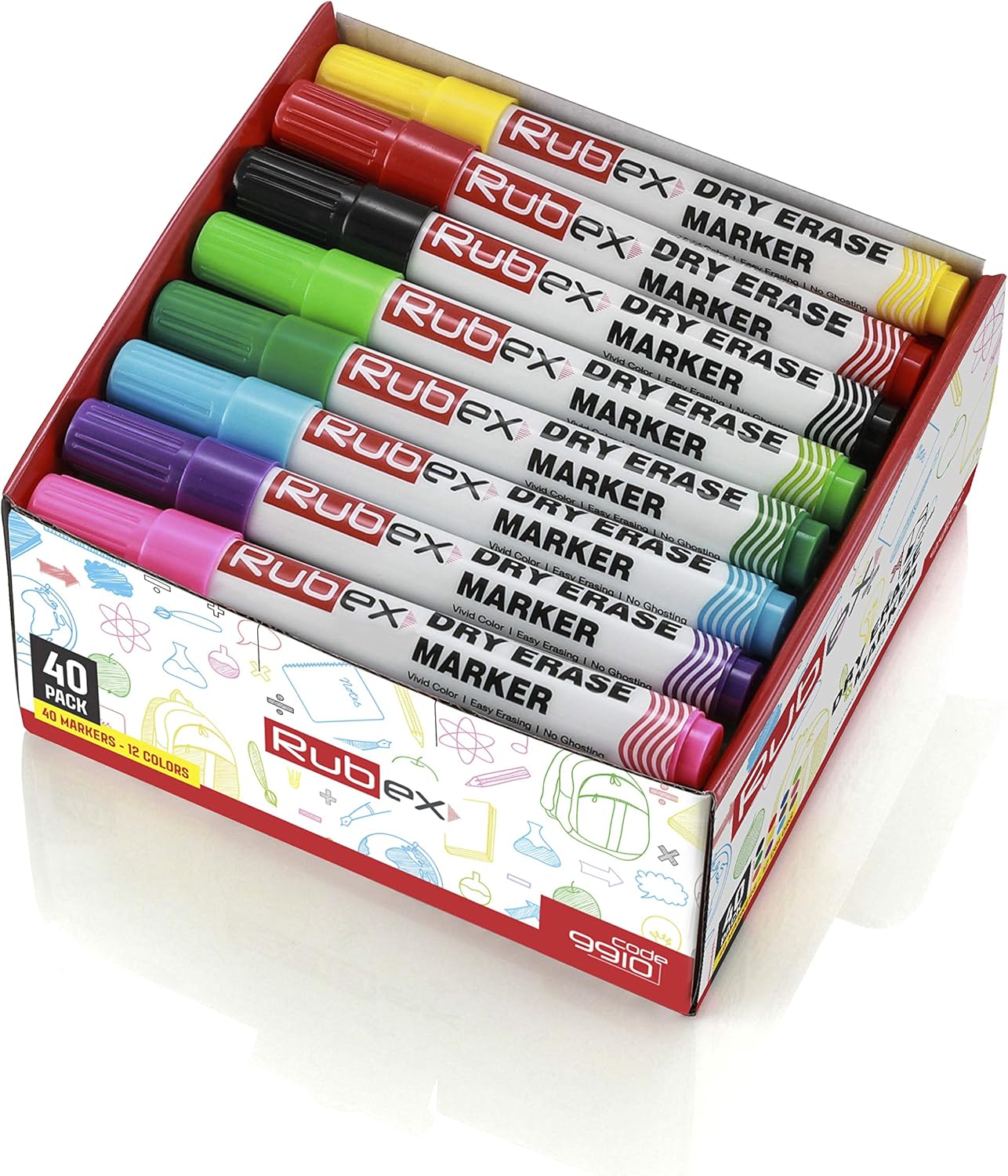 Rubex Dry Erase Markers, Whiteboard Markers, Erasable Markers, Pack of 40 Colors, Low Odor, Chisel Tip for Dry Erase Board, White board, for Office Supplies, School Supplies, Homeschool Supplies