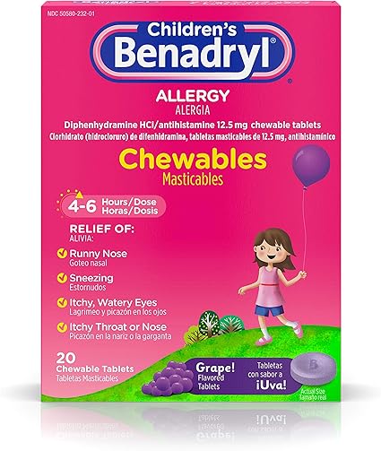 Amazon Com Children S Benadryl Allergy Chewables With Diphenhydramine Hcl Antihistamine Chewable Tablets In Grape Flavor Ct Pack Of 2 Health Personal Care Amazon Com Children S Benadryl Allergy Chewables With Diphenhydramine Hcl Antihistamine Chewable Tablets In Grape Flavor Ct Pack Of 2 Health Personal Care