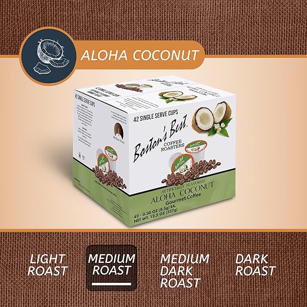 BOSTON’S BEST – ALOHA COCONUT FLAVORED DELICIOUS GOURMET COFFEE COMPATIBLE WITH KEURIG COFFEE MAKER, 1 COUNT (42 SINGLE SERVE CUPS)
