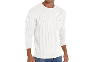 Askdeer Men's Pullover Sweater Crewneck Cable Knit Long Sleeve Sweater Classic Soft Knitted Sweaters with Ribbing Edge