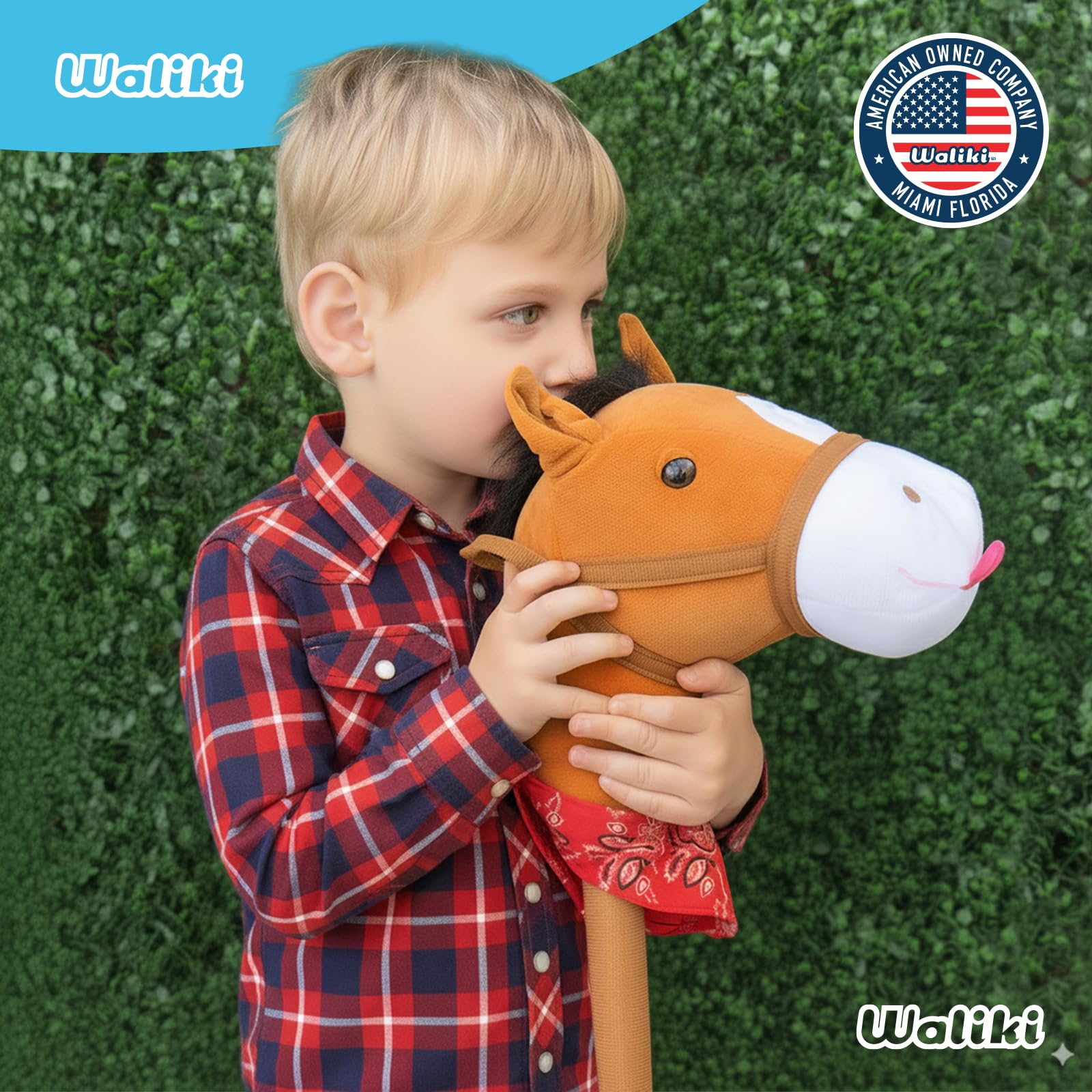 WALIKI Stick Horse Toy for Boys and Girls | Fun Cowboy & Cowgirl Pretend Play | Cool Toys for Kids Ages 3 4 5 6 | Birthday Gift for Active Toddlers (Brown)