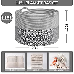 INDRESSME 115L Extra Large Blanket Basket, Cotton